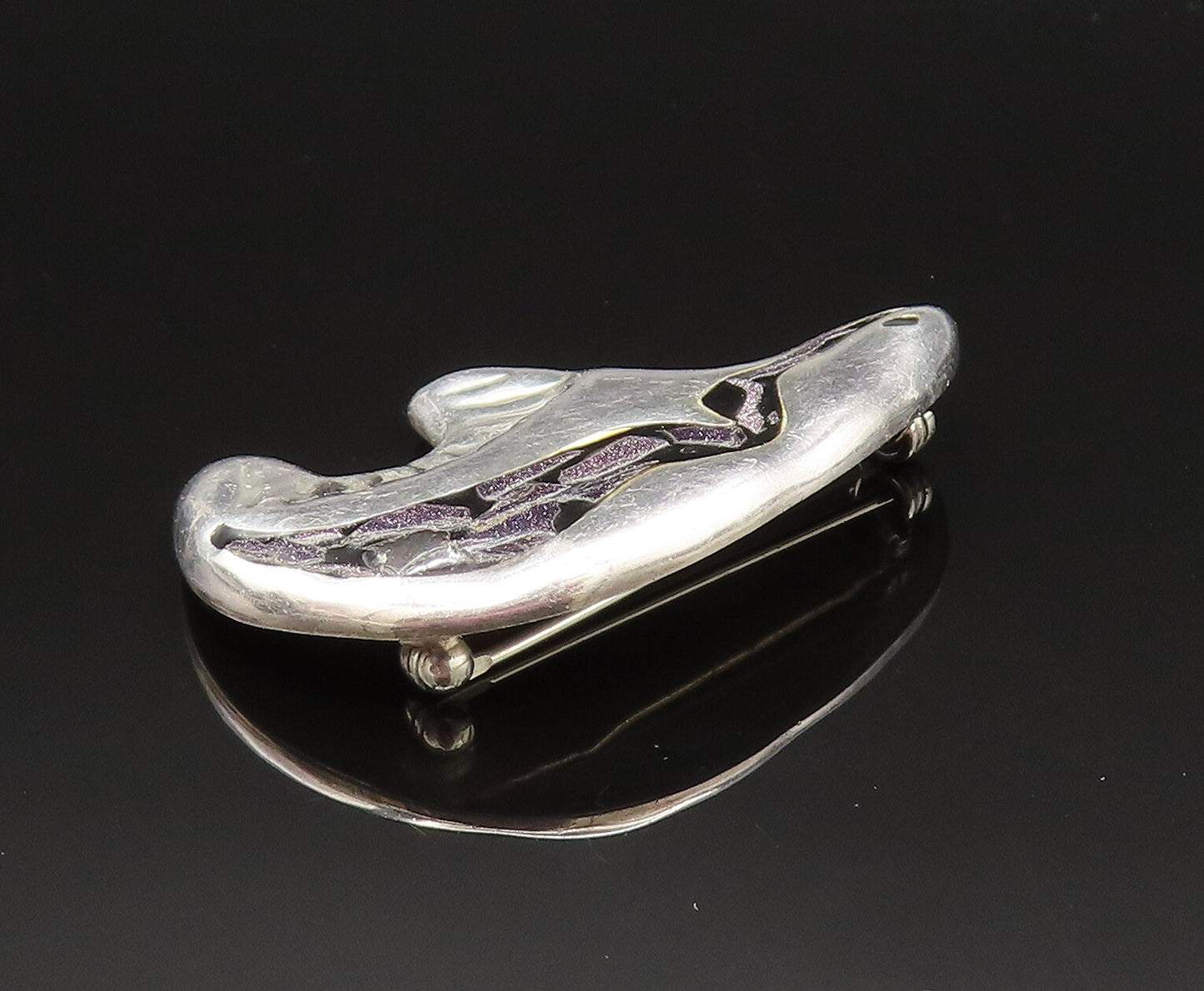 MEXICO 925 Silver  Vintage Enamel & Drusy Quartz Bear Brooch Pin  BP9673