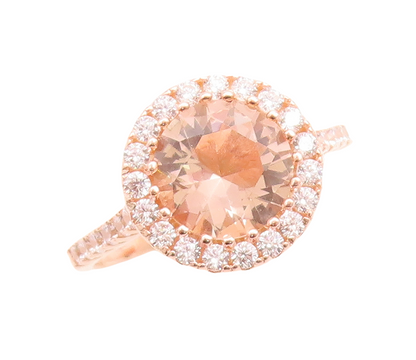 925 Sterling Silver Vintage Ring Rose Gold Plated Morganite & CZ  Sz 6  RG30105