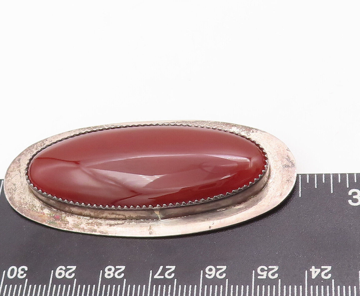 925 Sterling Silver Vintage Brooch Pin PAQUIN ZUNI Large Oval Red Gem  BP10898