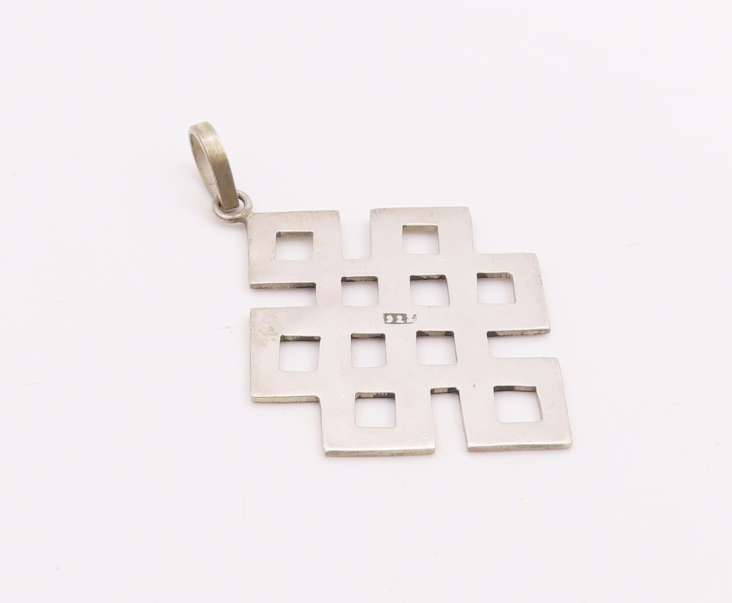 925 Sterling Silver Vintage Pendant Brutalist Box Maze Cutout PT23383