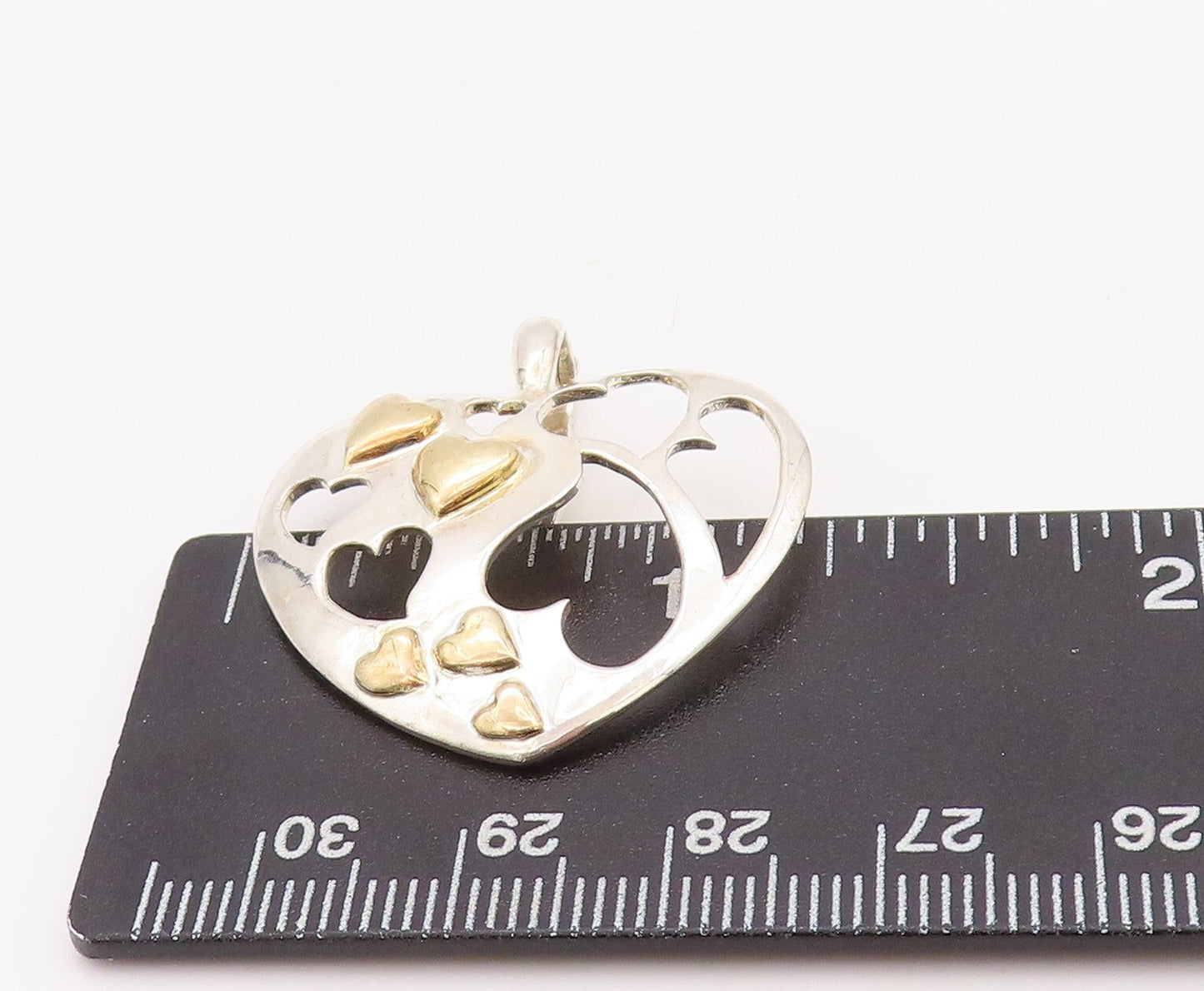 925 Sterling Silver Vintage Pendant Gold Plated Cutout Designer Heart  PT23513