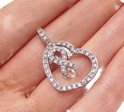 925 Sterling Silver  White Cubic Zirconia Love Heart Slider Pendant  PT2169