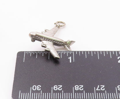 925 Sterling Silver  Vintage Shiny Airplane Motif Drop Pendant  PT18377
