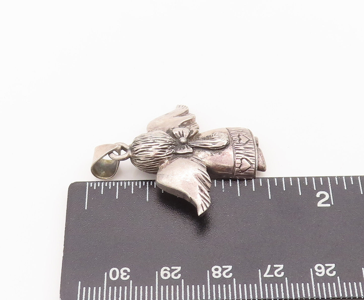 925 Sterling Silver Vintage Pendant Carved Back Facing Flying Angle  PT22656