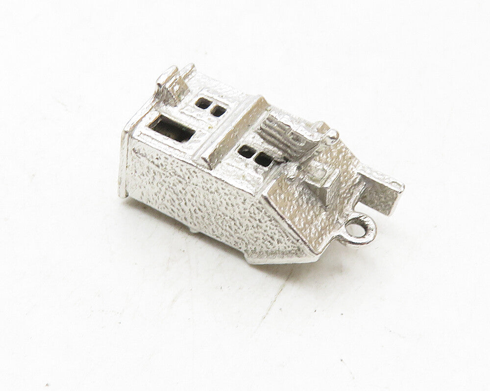M&M 925 Sterling Silver  Vintage Petite House With Waving Flag Pendant  PT7656