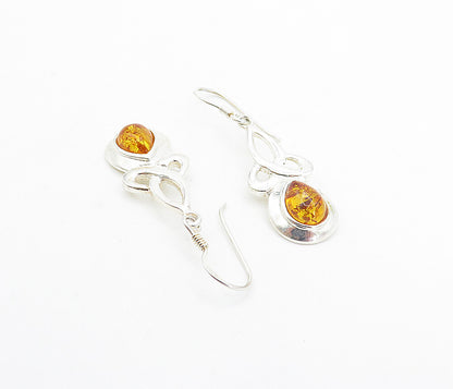 925 Sterling Silver  Cabochon Cut Amber Pretzel Knot Dangle Earrings  EG3667