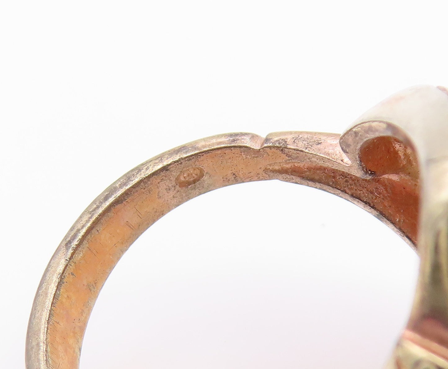 925 Sterling Silver Vintage Ring Gold Plated Mother Of Pearl & CZ  Sz 9  RG36582