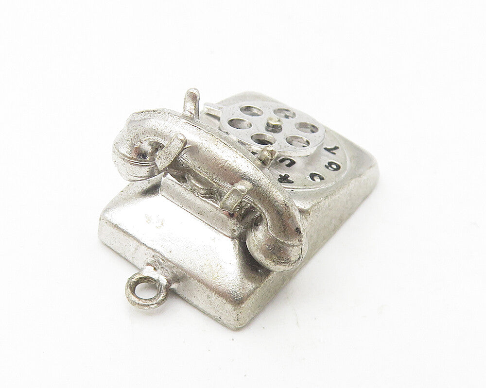 925 Sterling Silver  Vintage Shiny Old Fashioned Telephone Pendant  PT8926