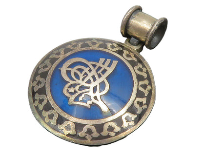 925 Sterling Silver  Vintage Blue Enamel Floral Border Round Pendant  PT10531