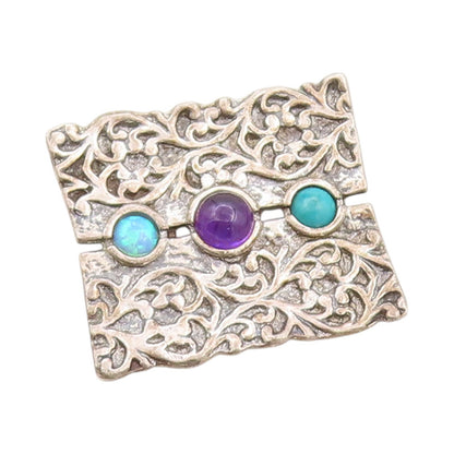 925 Sterling Silver Vintage Pendant SHABLOOL Gemstone Inlay Swirly Cut   PT24090