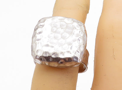 925 Sterling Silver  Vintage Hammered Square Dome Cocktail Ring Sz 5.5  RG6464