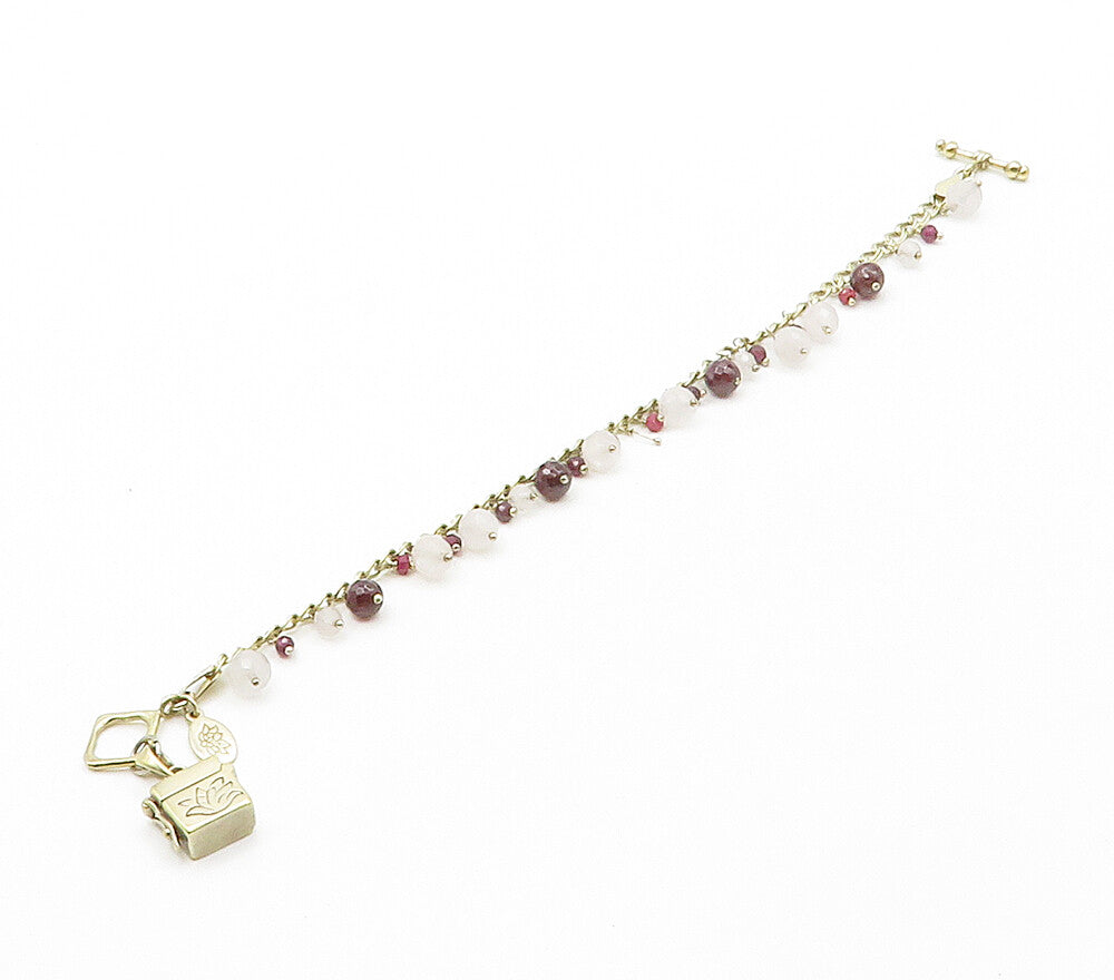 DESIGNER 925 Sterling Silver Garnet Ruby & Quartz Beaded Chain Bracelet BT6347