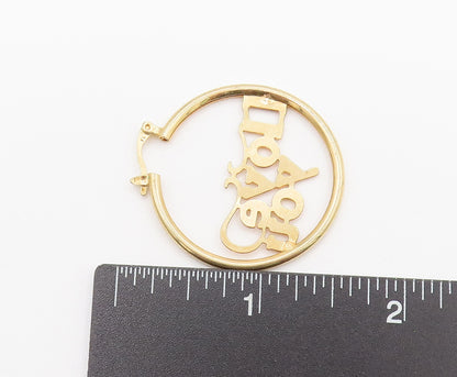 925 Silver  Vintage Gold Plated I Love You Cutout Hoop Earrings  EG12316