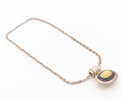 925 Sterling Silver Vintage Necklace ESPO SIG Onyx & Gemstone Inlay  NE4360