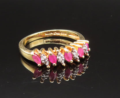 925 Silver  Vintage Gold Plated Marquise Ruby Pattern Ring Sz 8.5  RG25515