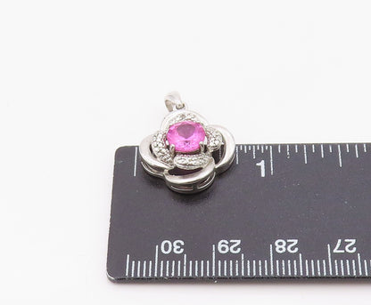 925 Sterling Silver Vintage Pendant Modernist Pink Topaz Floral Charm  PT26328