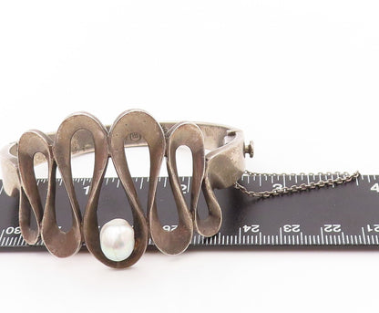 925 Sterling Silver Vintage Bracelet MIGUEL MELENDEZ TAXCO Pearl On Wave BT11033