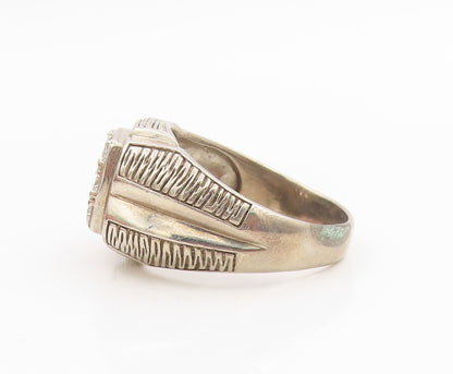 925 Sterling Silver Vintage Ring CZ Grid Etched Statement Band  Sz 13  RG35855