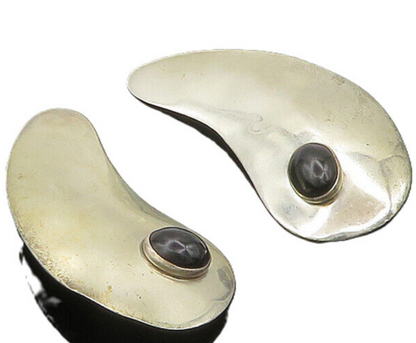TULLA BOOTH 925 Silver  Vintage Black Onyx Shiny Non Pierce Earrings  EG10040