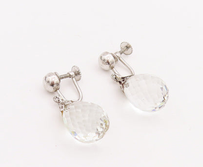 925 Sterling Silver Vintage Earrings Modernist Water Drop Cut CZ  EG13057