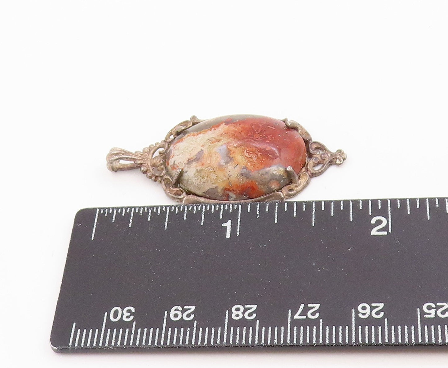 925 Sterling Silver Vintage Pendant Antique Oval Cabochon Jasper Charm  PT26248