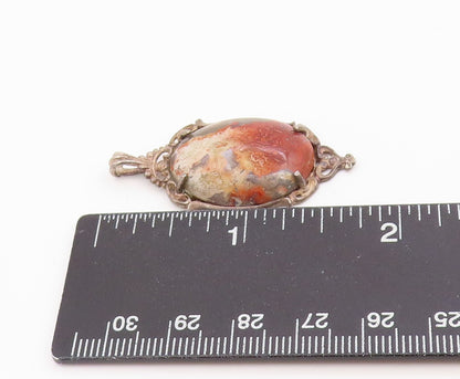 925 Sterling Silver Vintage Pendant Antique Oval Cabochon Jasper Charm  PT26248
