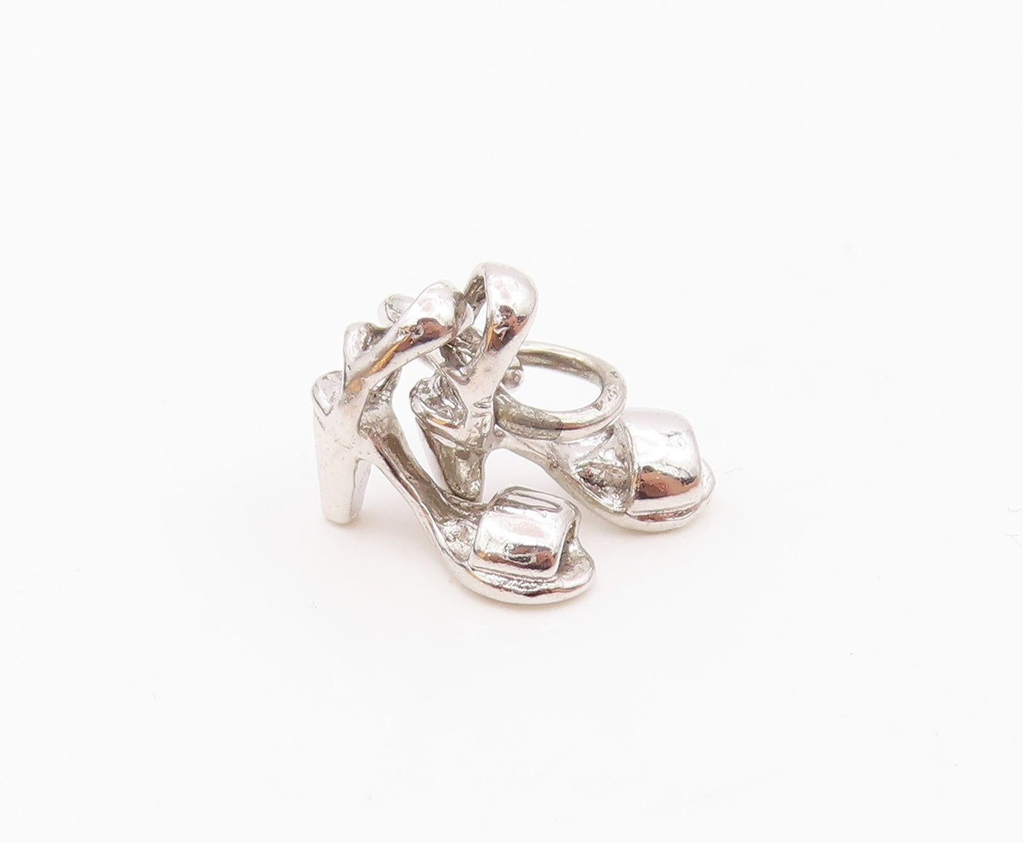925 Sterling Silver  Vintage Two High Heels Sandals Charm Pendant  PT21266