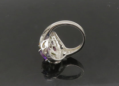 925 Silver Vintage Pearls & Peridot Multi Stone Cocktail Ring Sz 8 RG20942