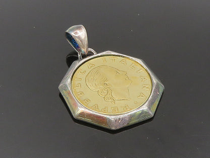 925 Sterling Silver  Vintage Shiny Repvbblica Italiana Coin Pendant  PT20024