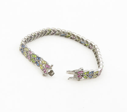 925 Sterling Silver Peridot & Multi Color Topaz Floral Chain Bracelet BT6483