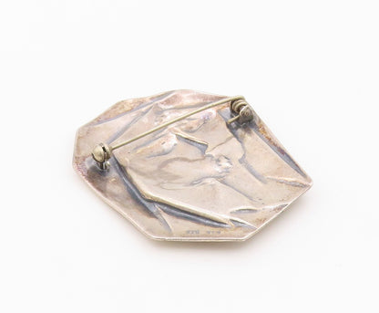 925 Sterling Silver Vintage Brooch Pin Geometric Duo Portrait Embrace  BP12558