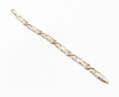 925 Sterling Silver  Vintage Shiny Hollow Hinge Link Chain Bracelet  BT4093