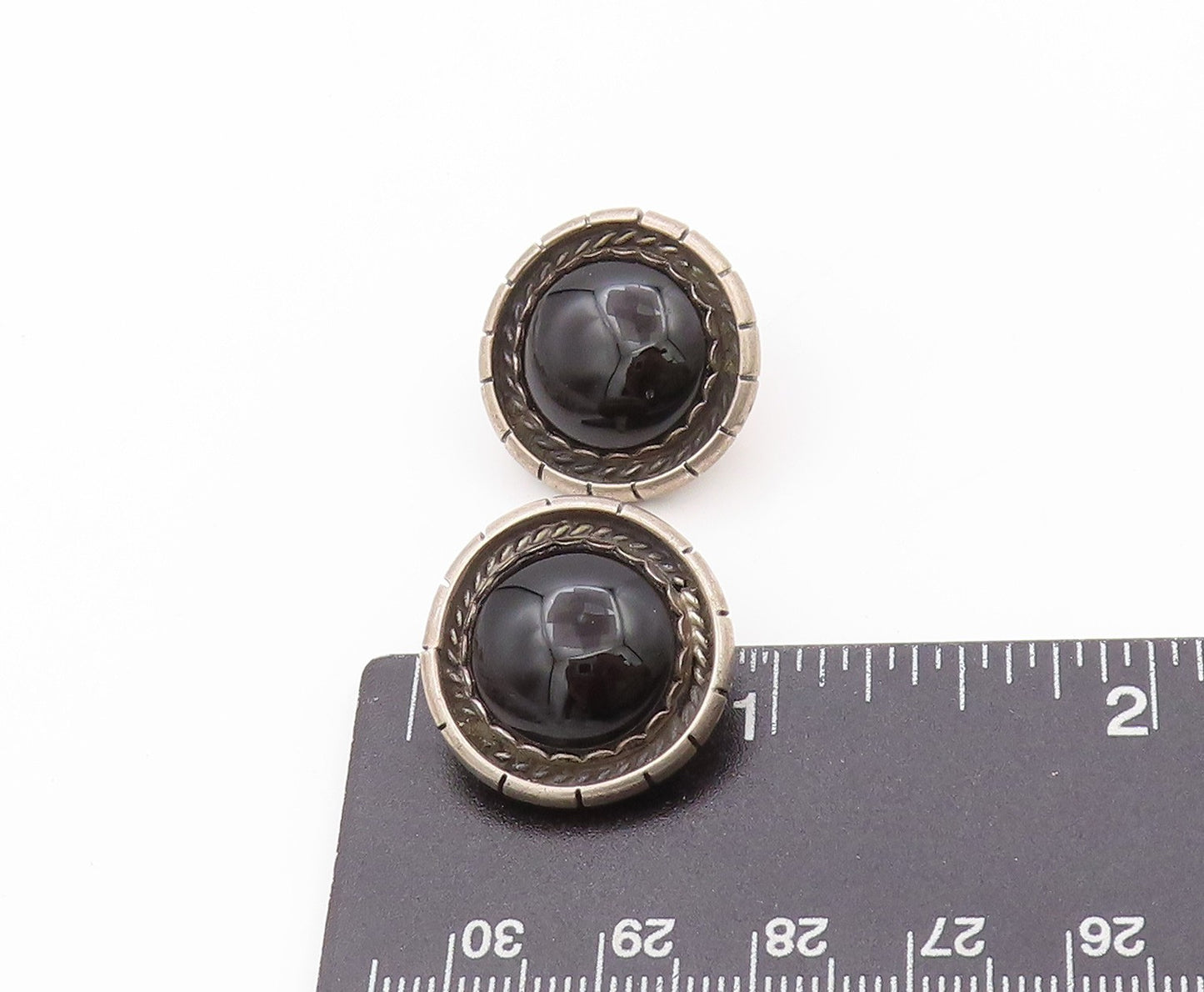 925 Sterling Silver Vintage Earrings Large Cabochon Onyx Carved Design  EG13541