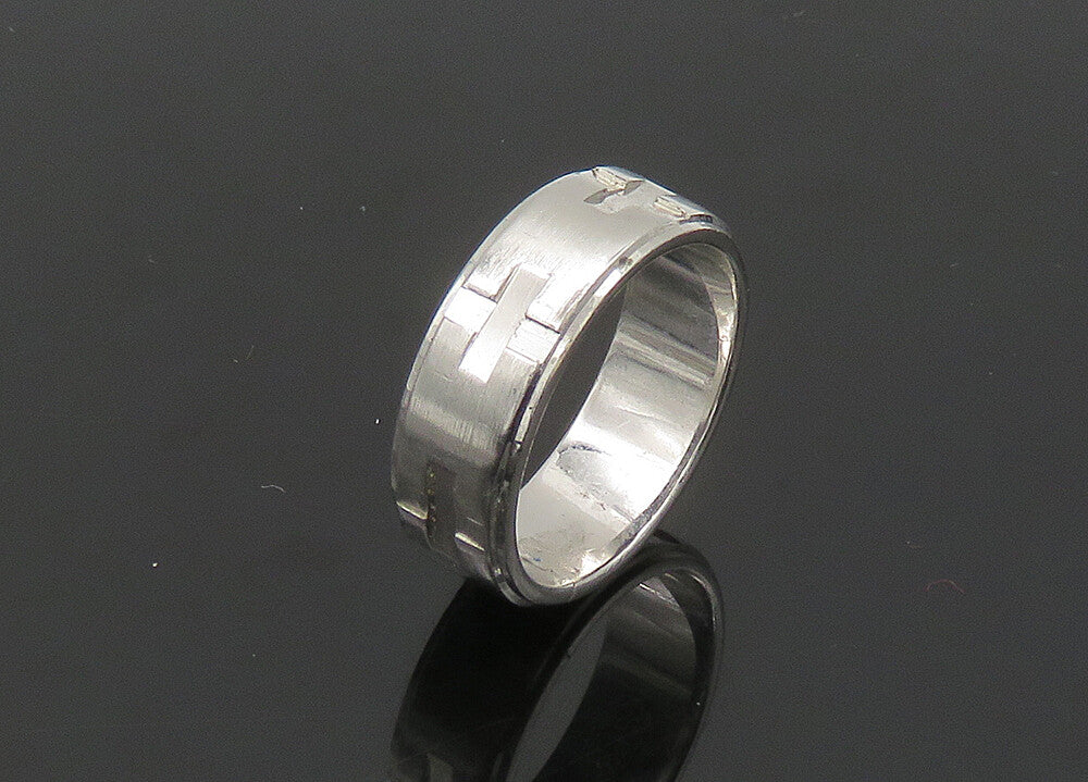 925 Sterling Silver  Vintage Shiny Cross Pattern Band Ring Sz 8.5  RG20705