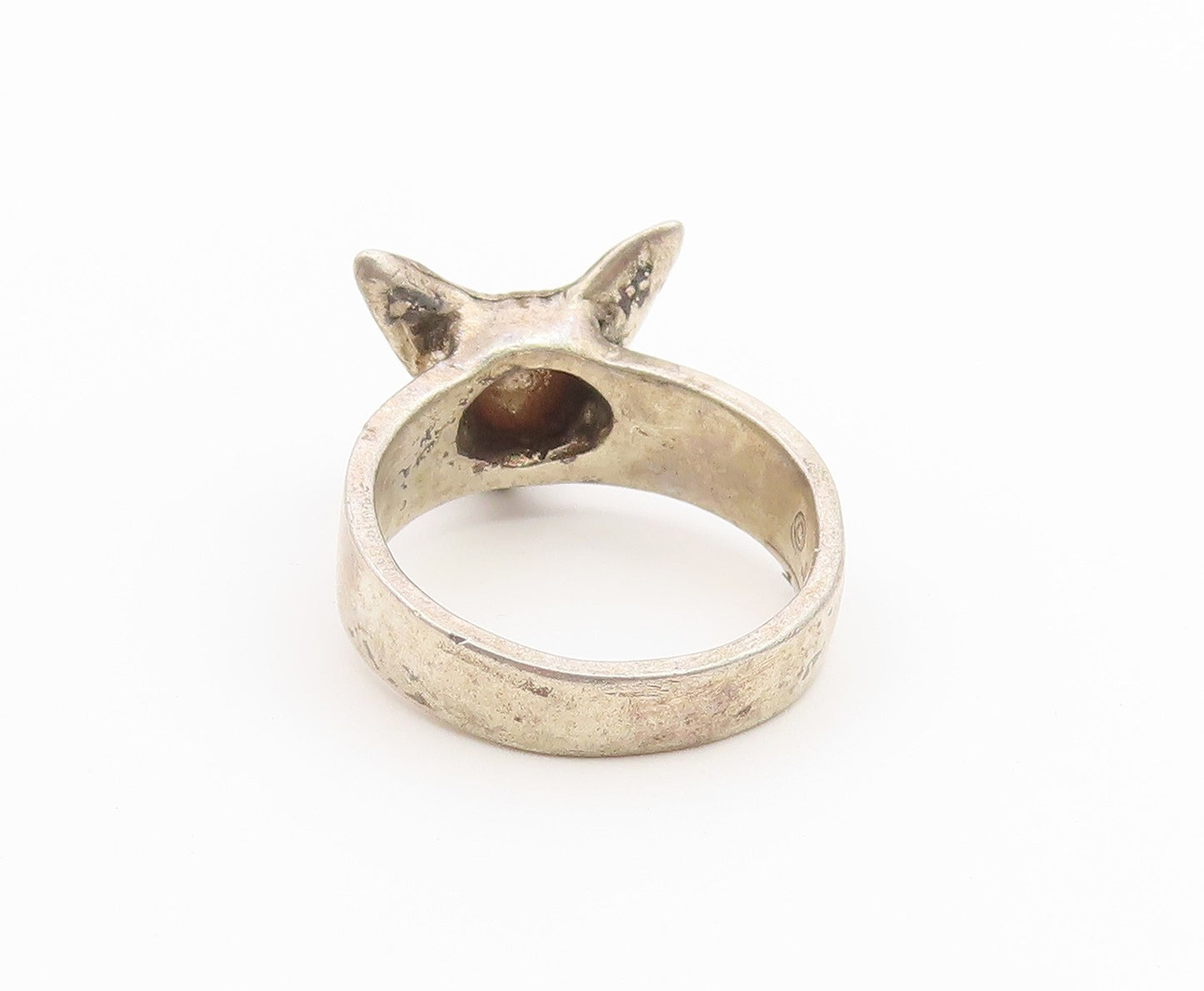 925 Sterling Silver Vintage Ring Classic Carved Sphynx Cat Band  Sz 8  RG36899
