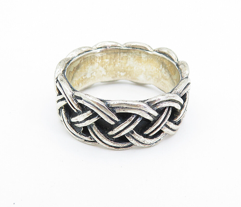 925 Sterling Silver Vintage Shiny Braided Rope Design Band Ring Sz 11 RG7443