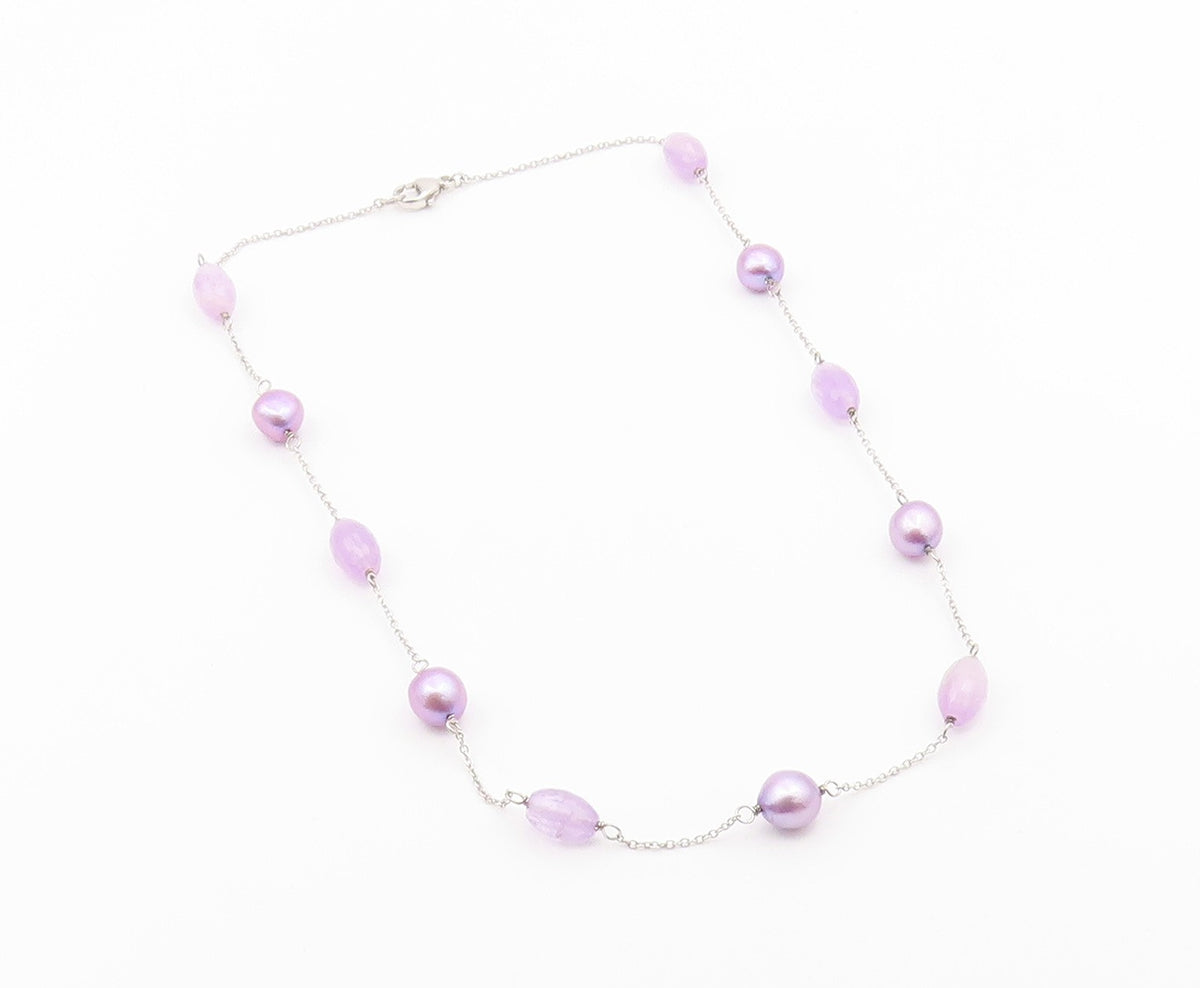 925 Sterling Silver  Vintage Purple Quartz & Bead Ball Pattern Necklace NE3999