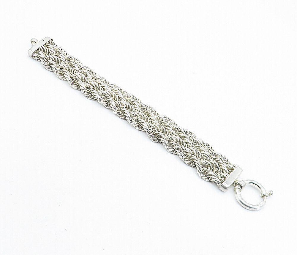 925 Sterling Silver Polished Interlaced Twist Flat Chain Bracelet BT2229
