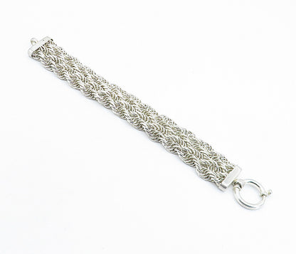 925 Sterling Silver Polished Interlaced Twist Flat Chain Bracelet BT2229