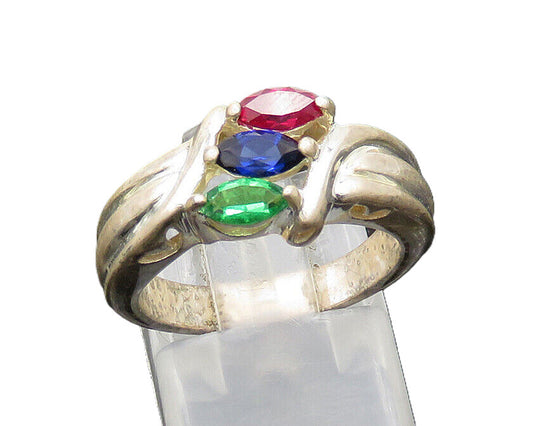 925 Silver Vintage Marquise Cut Multi Color Topaz Band Ring Sz 6 RG20742