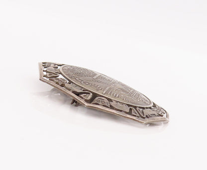 925 Sterling Silver Vintage Brooch Pin Egyptian Triable Design Etched  BP11029