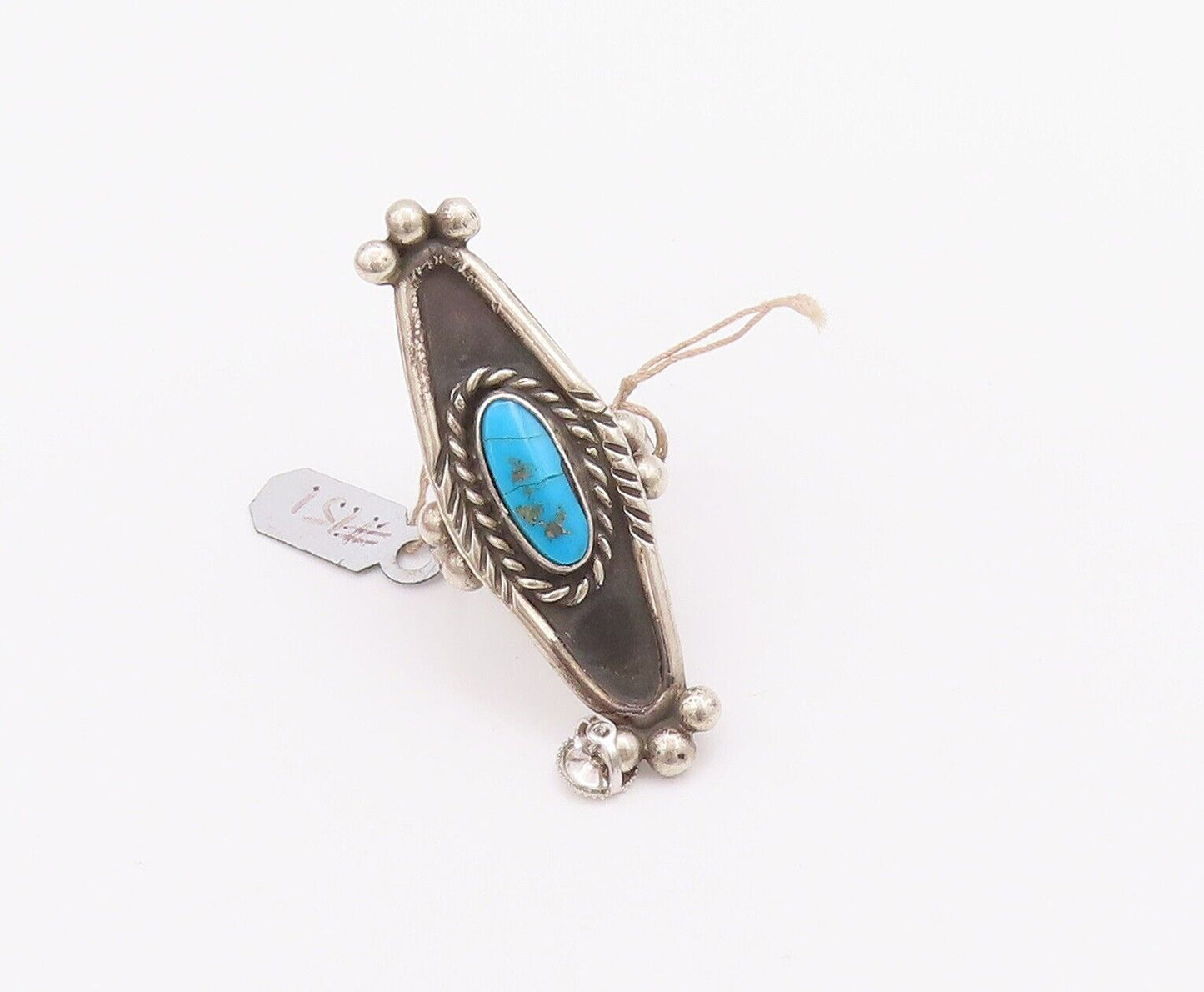 925 Sterling Silver Vintage Ring NAVAJO Long Beaded Turquoise  Sz 6.5  RG28335