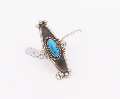 925 Sterling Silver Vintage Ring NAVAJO Long Beaded Turquoise  Sz 6.5  RG28335