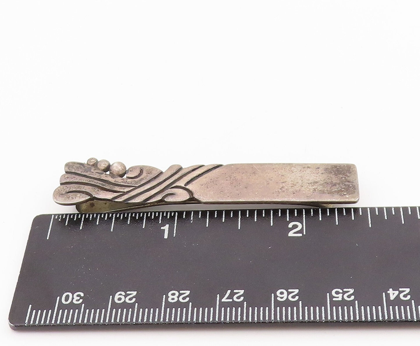 925 Sterling Silver Vintage Tie Clip MARICELA Dark Tone Swirly Carved  TR3852