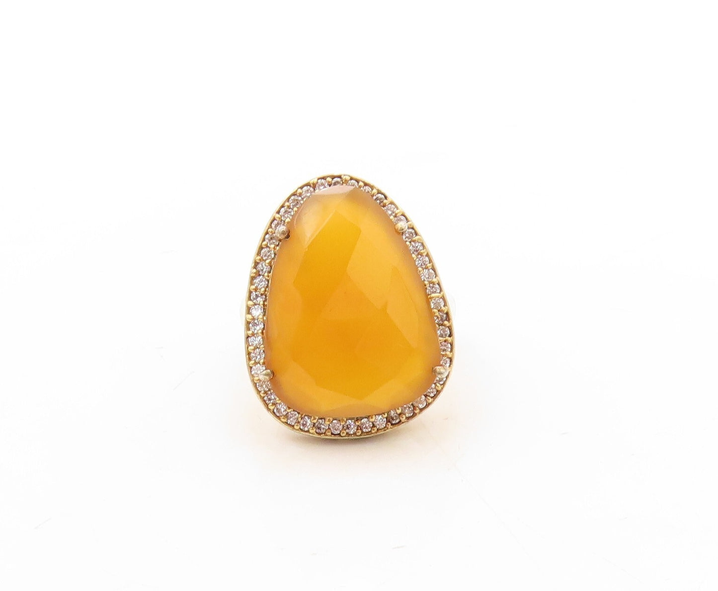 925 Sterling Silver Vintage Ring Gold Plated CZ & Gemstone Inlay  Sz 7.5 RG31059