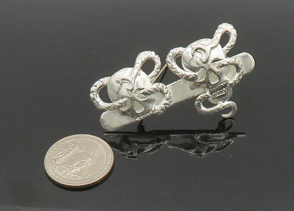 925 Sterling Silver  Vintage Skeleton Head With Snakes Brooch Pin  BP8179