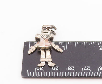 925 Sterling Silver Vintage Pendant Mother Of Pearl Inlay Circus Clown  PT26128