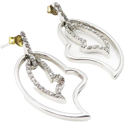 925 Sterling Silver  Shiny Topaz Open Love Hearts Dangle Earrings  EG6297