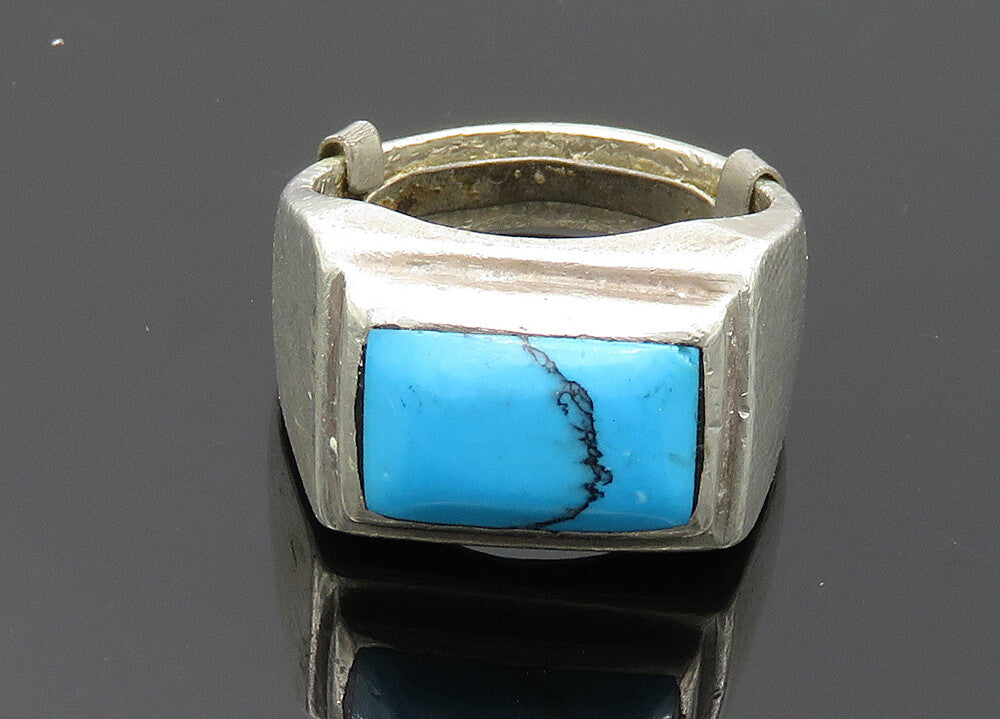 MEXICO 925 Silver  Vintage Large Turquoise Square Band Ring Sz 10  RG20117