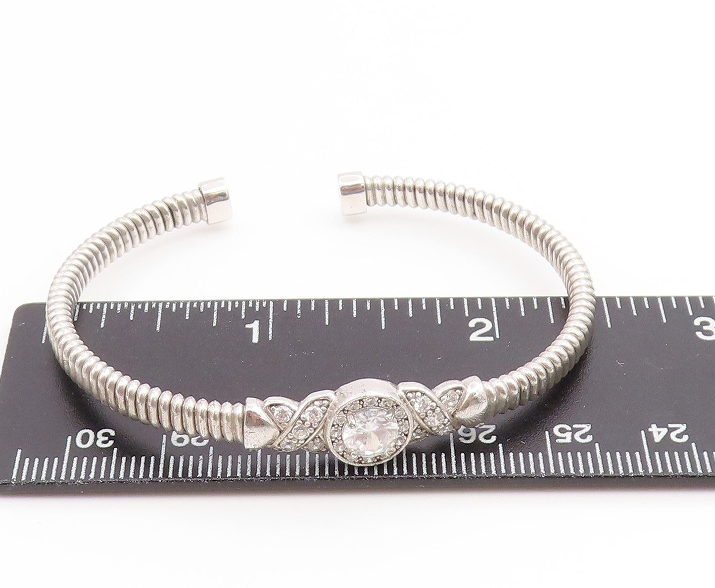 925 Sterling Silver Vintage Bracelet Elegant CZ Crossover Swirl Cuff  BT11887